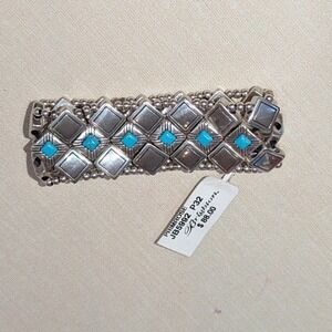 Brighton Primrose Bracelet Womens OS Silver Turquoise Geometric Stretch JB5992